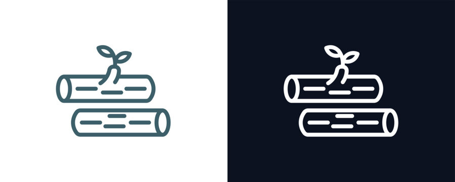 wood logs icon. Thin line wood logs icon from agriculture and farm collection. Outline vector isolated on dark blue and white background. Editable wood logs symbol can be used web and mobile