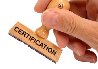 certification printed on rubber stamp isolated over transparent background