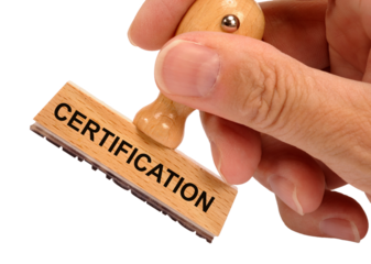 certification printed on rubber stamp isolated over transparent background
