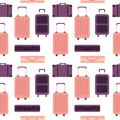 Seamless pattern of suitcases for travel and leisure. Colorful color illustration highlighted on a white background.