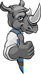 Rhino Mascot Decorator Gardener Handyman Worker