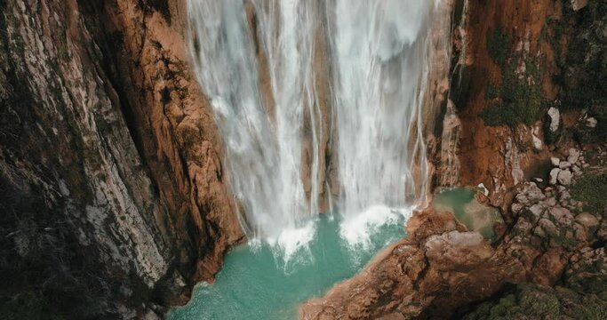 Aerial view of beautiful waterfalls, el Chiflon in Mexico