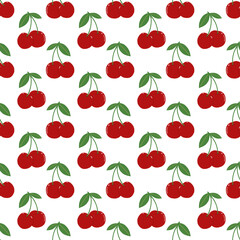 Cherry seamless pattern on white background. Fruit wallpaper