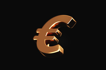 Gold euro currency finance symbol isolated on black 3d background of golden metallic european money sign or europe banking financial business exchange capital rate price and union economy bank market. - obrazy, fototapety, plakaty