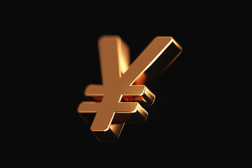 Obraz premium Gold yen currency money sign isolated on black 3d background of metallic golden japanese finance symbol concept or global japan financial cash coin price and wealth business investment stock rate.