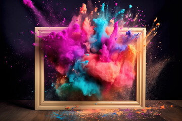 Product display frame with colorful powder paint. Generative AI