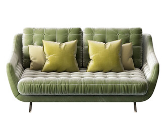 Green Textile Modern Sofa. Front View. Interior Mockup. Ai Generative