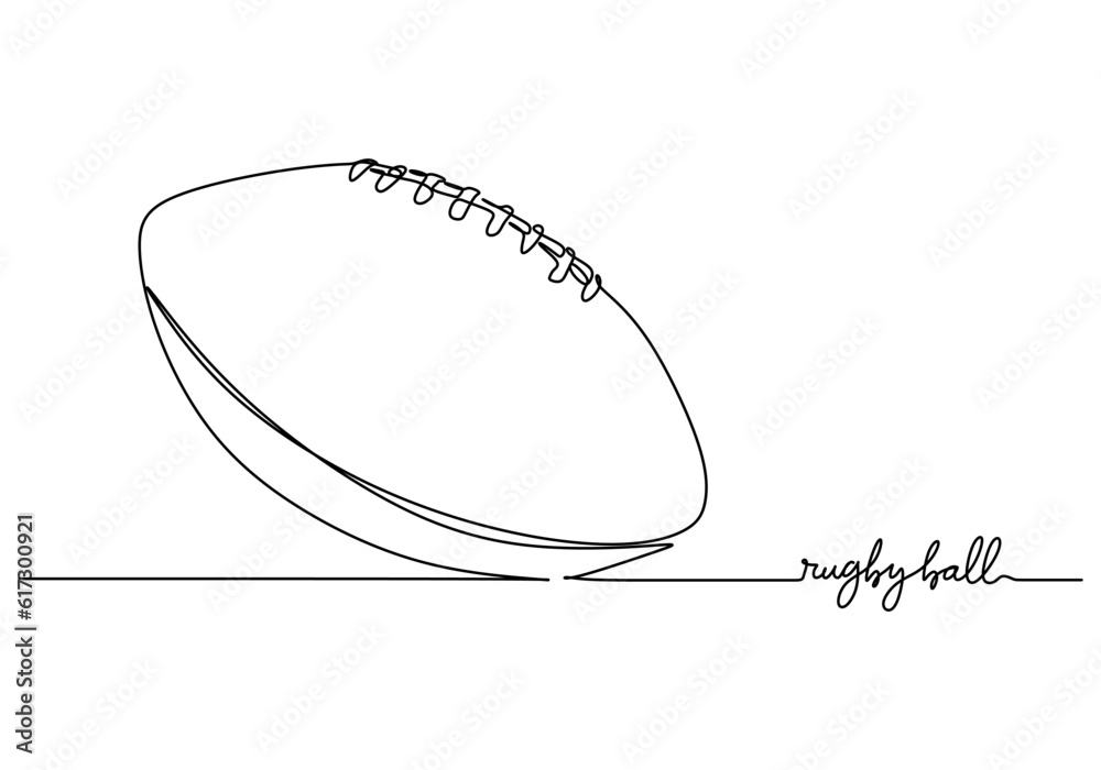 Poster Rugby Ball One Line Drawing: Continuous Hand Drawn Sport Theme Object