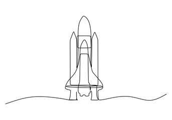 Rocket One Line Drawing: Continuous Hand Drawn Sport Theme Object