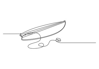 Surfboard One Line Drawing: Continuous Hand Drawn Sport Theme Object