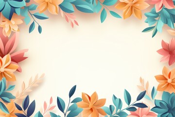 Fototapeta na wymiar Flower boarder frame with copy space background paper craft style.