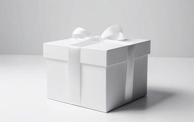 White gift box with a bow on a white background. Generative AI