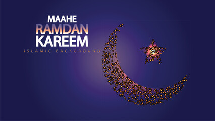Ramadan Kareem Eid Mubarak Moon Logo Icon Trendy Vector Premium card background. Islamic festival social media banner & Vector golden eid al adha bakrid festival background. Ramadan moon with star.