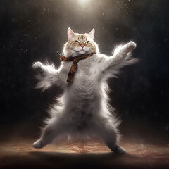 Dancing cat on stage. Generative AI.