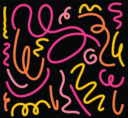 Fun line doodle. abstract squiggle style handdrawn isolated on black background