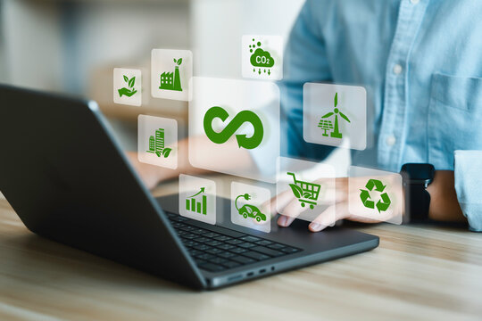 Businessman and The circular economy icon on the dashboard for concept circular economy for future growth of business and design to reuse and renewable material resources and environment sustainable