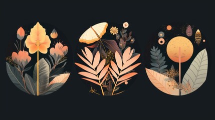 Botanical illustration with geometric elements. AI generated