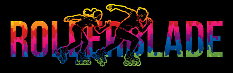 Rollerblade Player with Text Graffiti Extreme Sport Graphic Vector