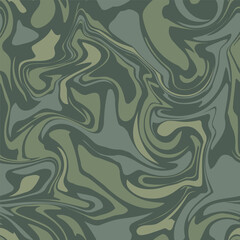 Camouflage seamless pattern with green ink marble swirls. Abstract military background. 