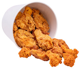 Fried chicken  on paple bucket on white background, Fried chicken on paper on isolate white...