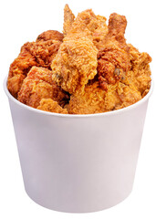 Fried chicken  on paple bucket on white background, Fried chicken on paper on isolate white background PNG File.