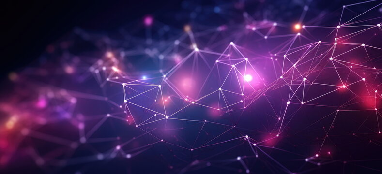 very fine and intricate network represented by line and dots, over a space like a galaxy. Hand edited, generative AI based..