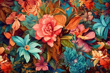 Fototapeta na wymiar Background intricate floral texture graffiti, photorealistic, highly detailed, digital painting, artstation, sharp focus, summer colors Generative AI
