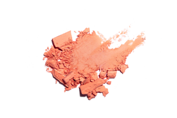 Smear of broken eye shadow or blush isolated on white background.