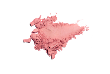 Smear of broken eye shadow or blush isolated on white background.