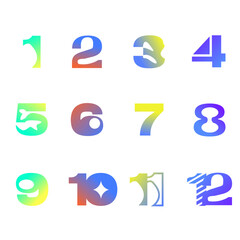 Psychedelic Custom Typo Numbers Gradient Icon Set
