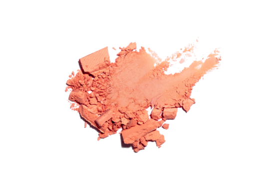 Smear of broken eye shadow or blush isolated on white background.