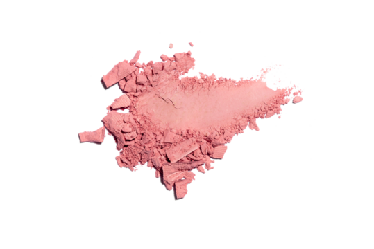 Smear of broken eye shadow or blush isolated on white background.