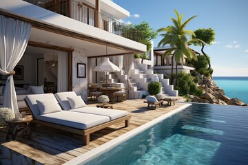 Fototapeta premium 3d rendering of a luxury villa with swimming pool and beach