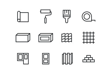 Construction materials isolated icon set. 