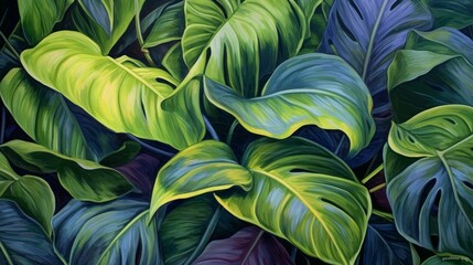 Large and vibrant tropical leaves. AI generated