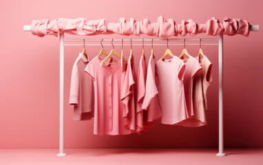 pink clothing rack against a pink backdrop