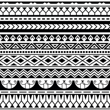 Set of vector ethnic seamless pattern. Ornament bracelet in maori tattoo style. Geometric border african style. Design for home decor, wrapping paper, fabric, carpet, textile, cover