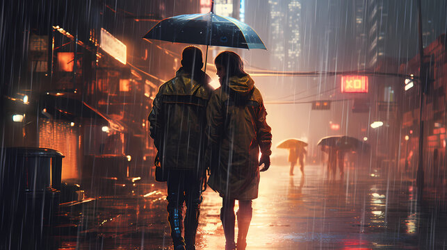 Hand in Hand durch den Regen der Nacht