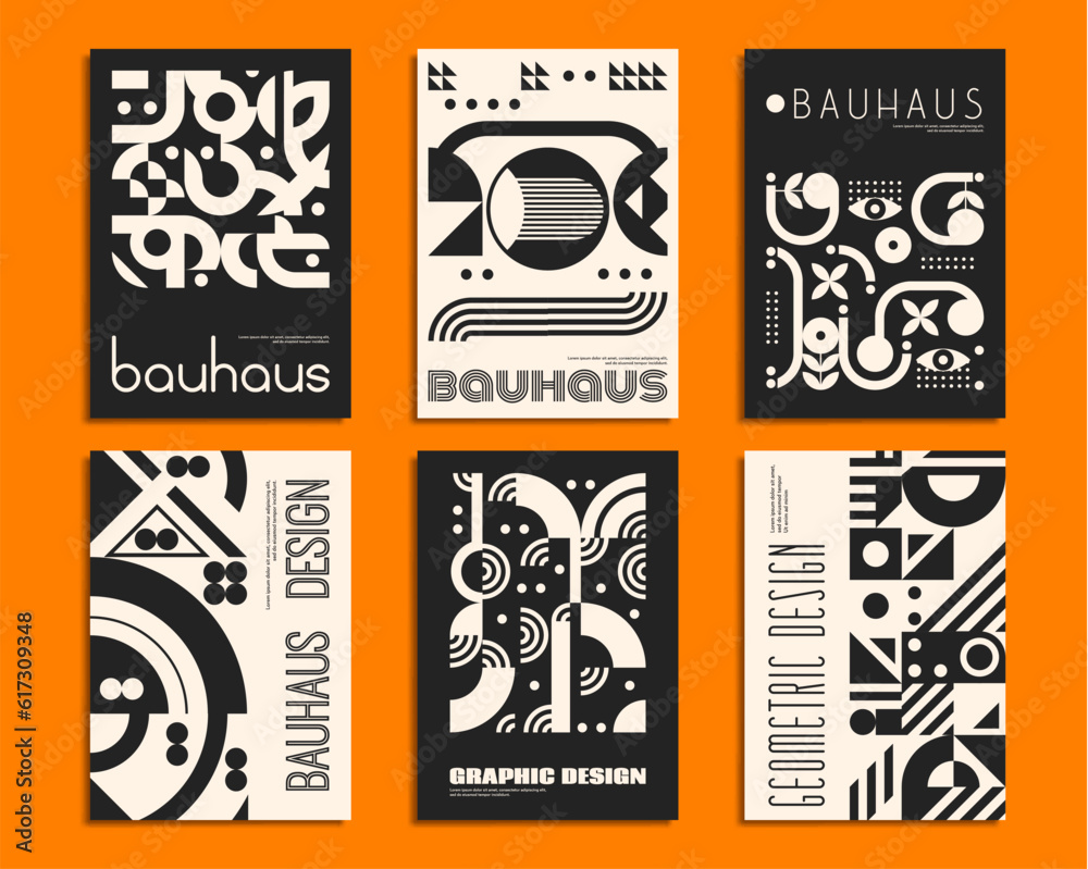 Poster monochrome abstract geometric patterns and bauhaus posters, vector retro backgrounds. bauhaus patter