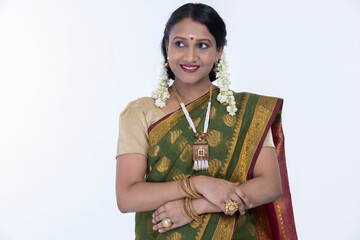 Smiling south indian woman in sar
