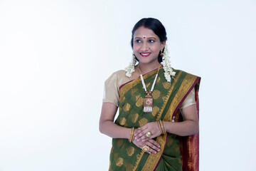 Smiling south indian woman in sar