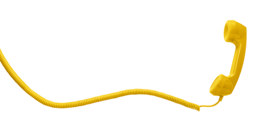 Yellow vintage telephone handset cut out with no background