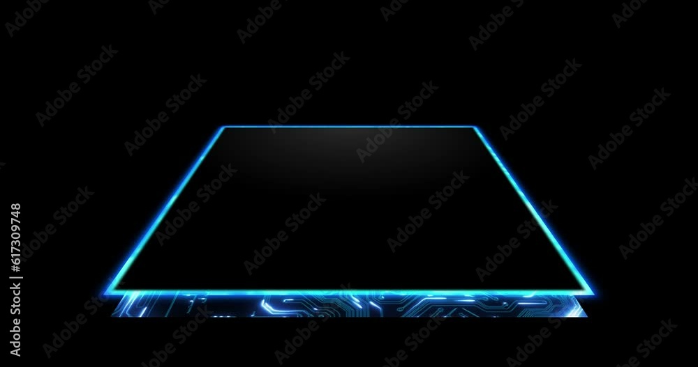 Aufkleber Digital hologram, microchip and circuit board for computer, coding and information technology. Cybersecurity, software and CPU processor for server, data and motherboard hardware on black background