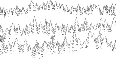 set of silhouettes of trees