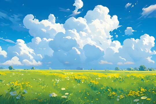 HD wallpaper: anime landscape, school, field, grass, trees, sky, clouds,  plant | Wallpaper Flare