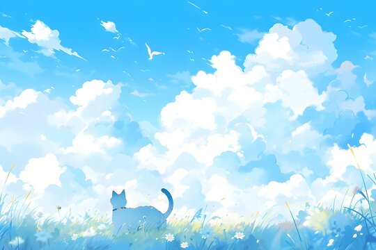 Cat with looking up at the sky