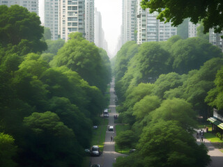 A city full of trees generated by ai