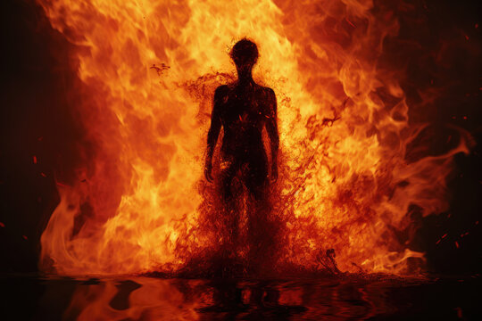 Silhouette man on fire Generative AI