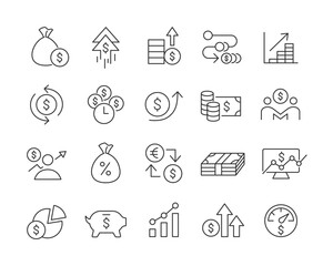 Return on Investment Icons - Vector Line. Editable Stroke.