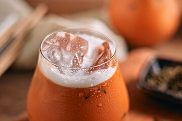 Iced thai milk tea in glass